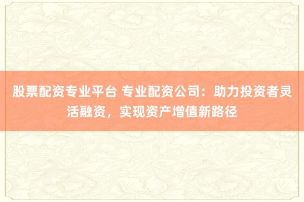 股票配资专业平台 专业配资公司：助力投资者灵活融资，实现资产增值新路径