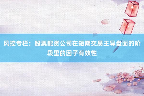 风控专栏：股票配资公司在短期交易主导盘面的阶段里的因子有效性